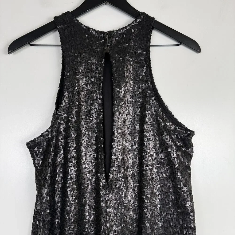 Free People Sequined Mini Dress Cocktail Party Black Mini High Neck - S
